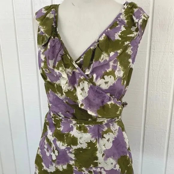 Loft Women Floral Ruffle Sleeveless Wrap Blouse Top Purple Spring Purple Small - Picture 2 of 5